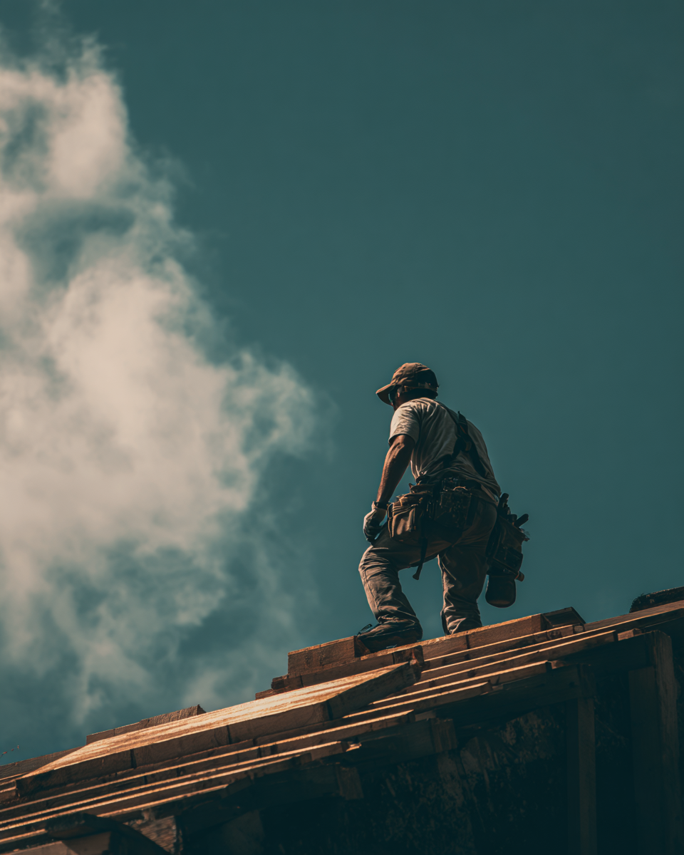 Roofer on a residential roof during a guided virtual inspection call